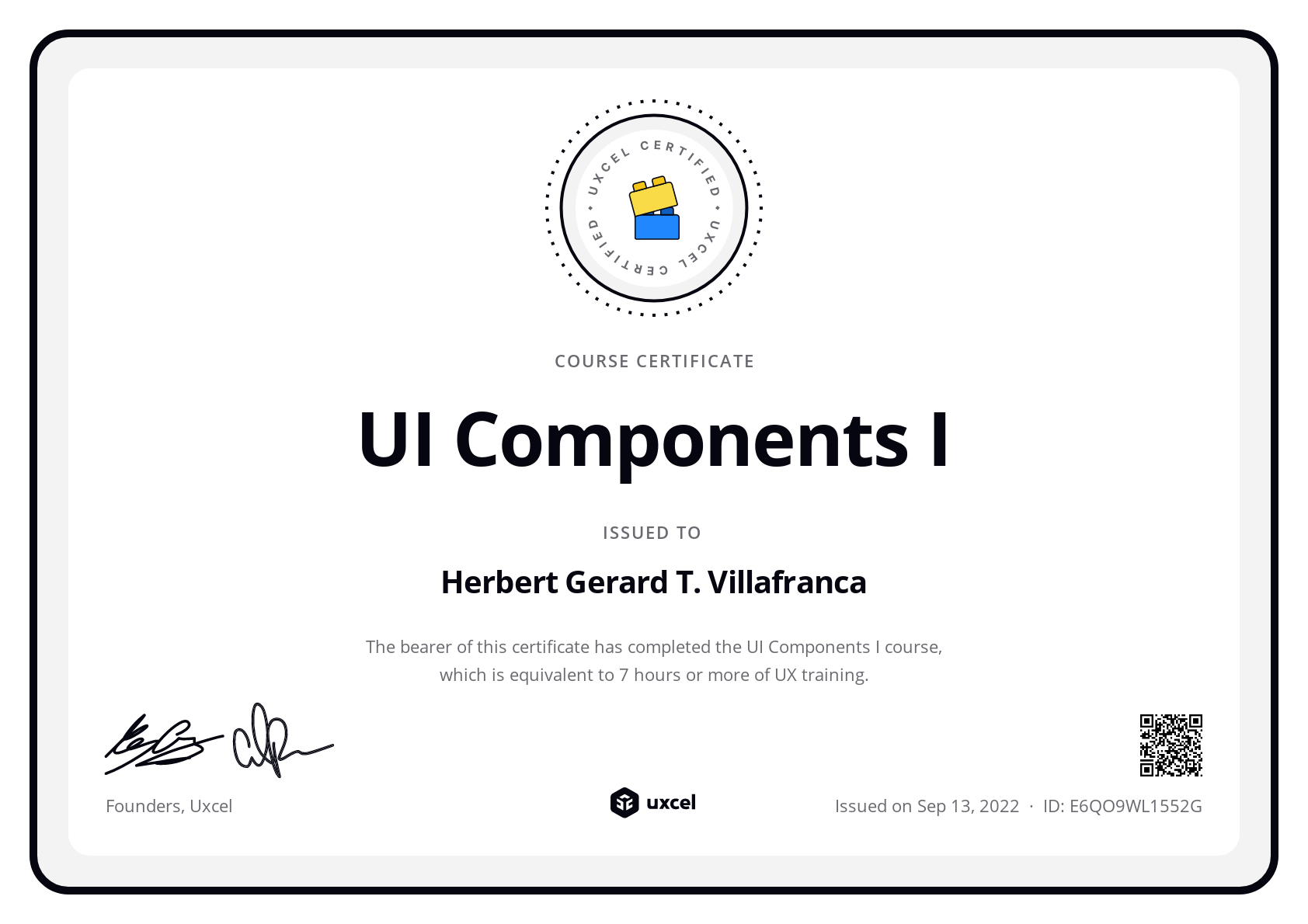 Herbert Gerard T. Villafranca's certificate
